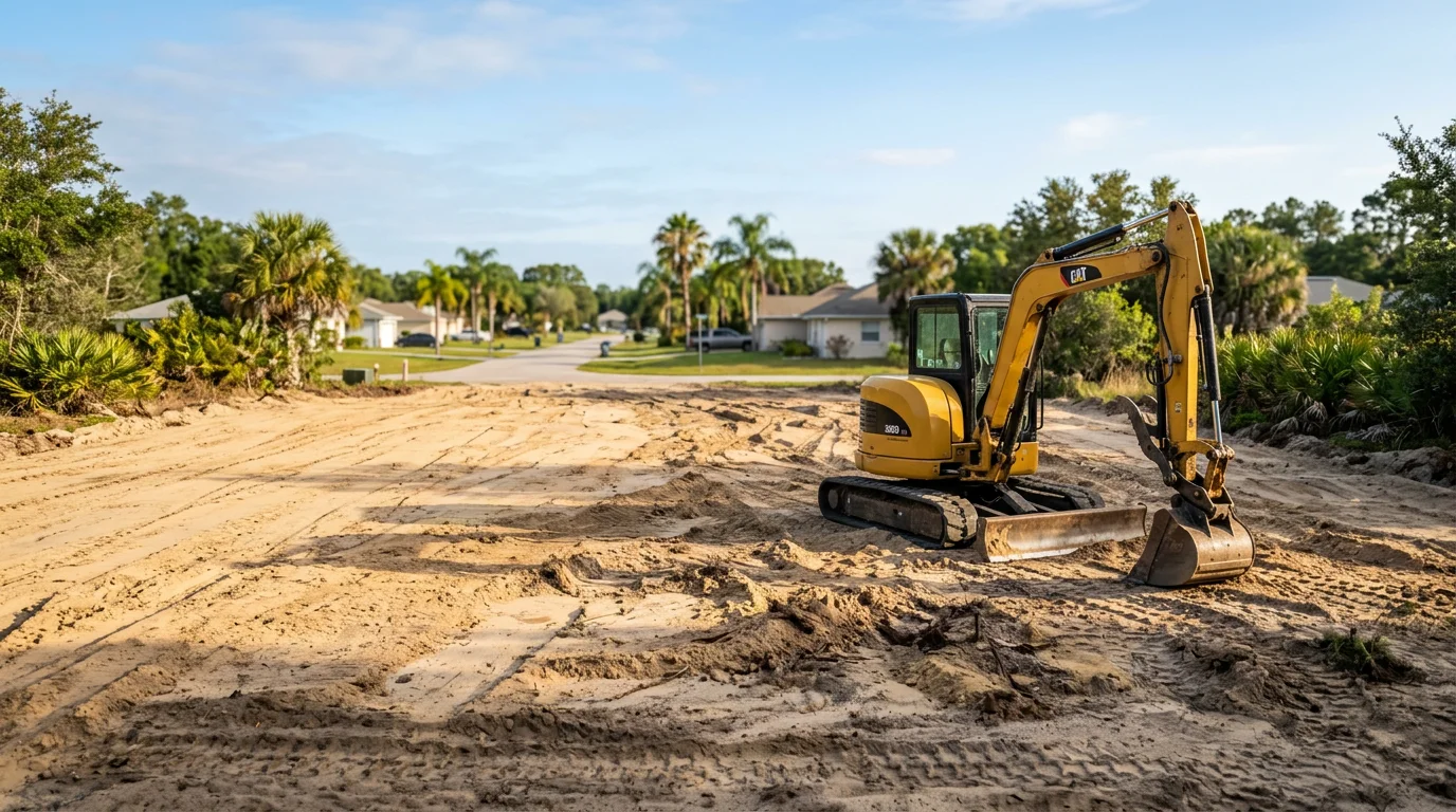 Excavation equipment working on a residential property in Hernando County